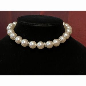 New Big Pearl and Diamond Jeweler Chocker Necklace in Box